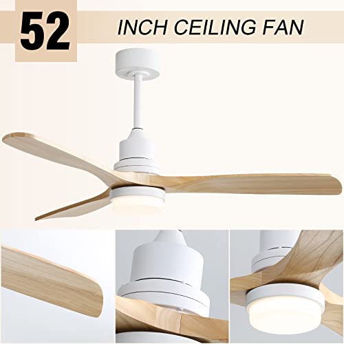 Sofucor 52 Inch Ceiling Fan with Lights Modern Wood Ceiling Fan Remote Control Dimmable LED Light 3 Blades Reversible DC Motor for Farmhouse Bedroom Living Room Patio with Cover(Burlywood) Sofucor