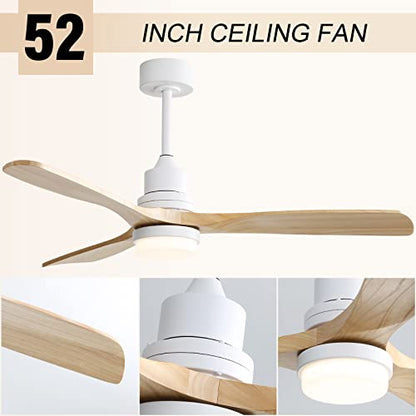 Sofucor 52 Inch Ceiling Fan with Lights Modern Wood Ceiling Fan Remote Control Dimmable LED Light 3 Blades Reversible DC Motor for Farmhouse Bedroom Living Room Patio with Cover(Burlywood) - WoodArtSupply