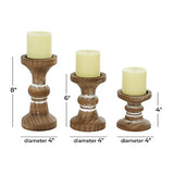 Deco 79 Wood Decorative Candle Holder Beaded Pillar Candle Stand, Set of 3 Candlestick Holder 4", 6", 8"H, Brown Deco 79