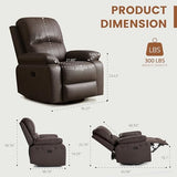Attalee Leather Swivel Rocker Recliner Chair, Traditional Manual Chair, Upholstered Nursery Glider Rocking Recliner, Comfy Faux Leather Single Sofa with Pocket Spring for Living Room, Dark Brown