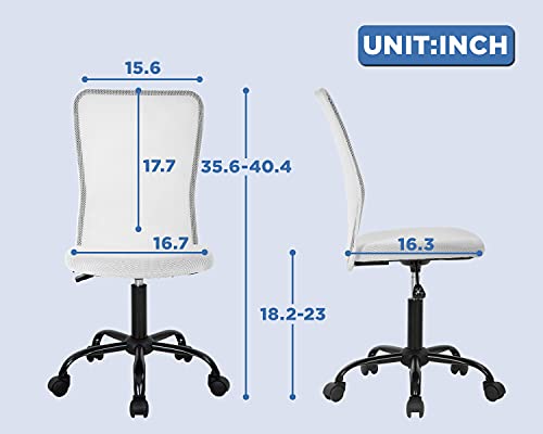 FDW Home Office Chair Mid Back Mesh Desk Chair Armless Computer Ergonomic Task Rolling Swivel Chair Back Support Adjustable Modern with Lumbar Support,White FDW