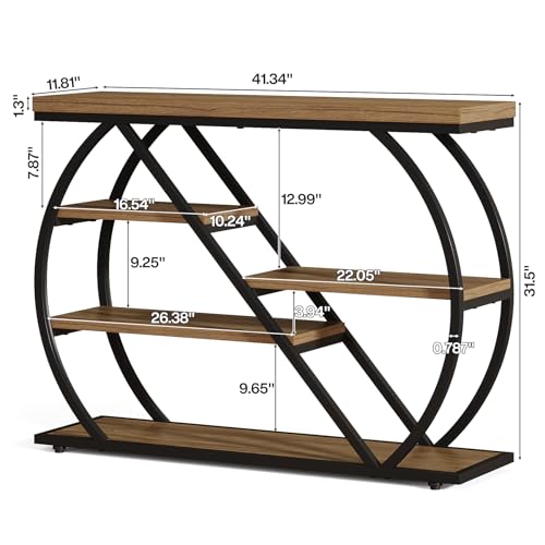 Tribesigns 41.3" Console Table, 5-Tier Industrial Entryway Table with Storage Shelves and Arched Metal Frame, Wood Rustic Hallway Table for Living Room, Foyer, Brown&Black Tribesigns
