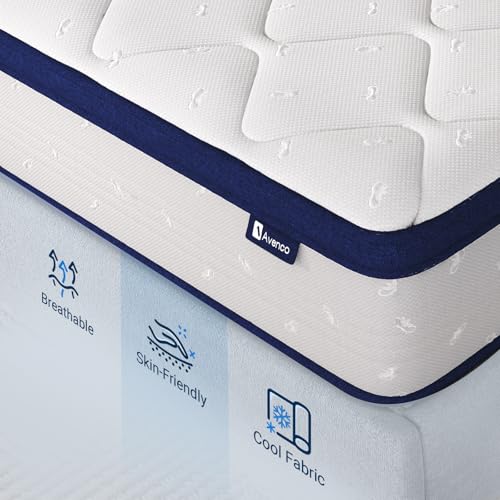 Avenco Queen Mattress, 14 Inch Queen Mattresses in a Box, Hybrid Queen Size Mattresses with Comfort Foam and Pocket Coils for Pressure Relief & Motion Isolation Avenco