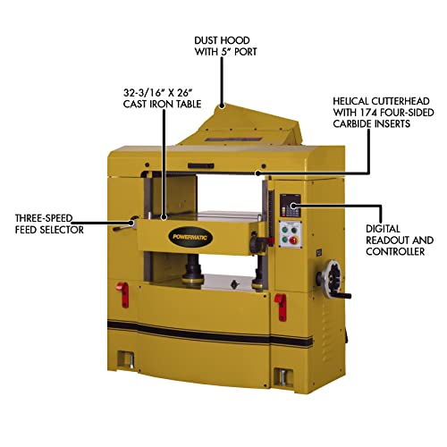 Powermatic 25-Inch Planer, Helical Head 15 HP, 3Ph 230/460V (WP2510) Powermatic