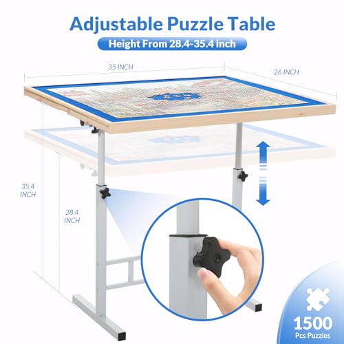 BittPicc Puzzle Table for Adults with Drawers 1500 Piece Jigsaw Puzzle Table with Legs Adjustable Tilting Puzzle Board Table with Cover 35"x 26" Wooden Puzzle Easel Birthday Gift for Mom - WoodArtSupply