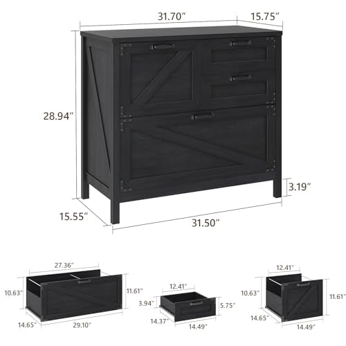 Lateral File Cabinet with 4 Drawers Farmhouse File Cabinet for Letter/Legal/A4 Size Hanging Files, Large Wood File Storage Cabinets Printer Stand for Home Office Cabinet, Black Halitaa