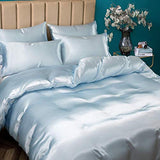P Pothuiny 5 Pieces Satin Duvet Cover Full/Queen Size Set, Luxury Silky Like Baby Blue Duvet Cover Bedding Set with Zipper Closure, 1 Duvet Cover + 4 Pillow Cases (No Comforter) P Pothuiny