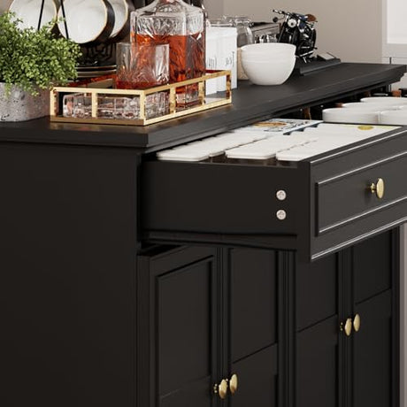 PROXRACER 47.6" Buffet Sideboard with 2 Drawers and 4 Doors, Wooden Kitchen Storage Cabinet with Adjustable Shelves, Rustic Top Console Table for Dining Room, Kitchen, or Entryway,Black PROXRACER