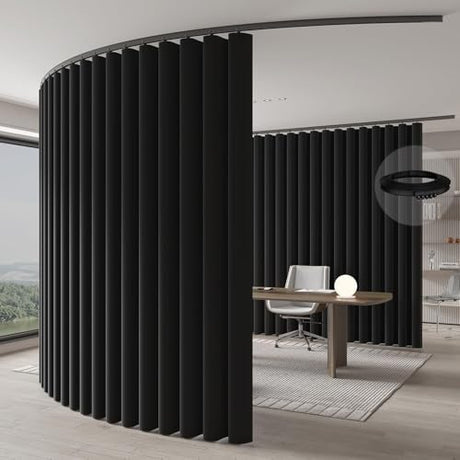 Jilron Room Divider Curtain Ceiling Curtain Track Set for Blackout and Privacy (Black Curtain + Black Track) 106" W x 84" L -1 Piece Jilron