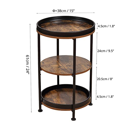 Dulcii Side Table, Round End Table with 3 Storage Shelves for Living Room, Bedroom, Nightstand with Steel Frame for Small Spaces, Industrial Round Sofa Table, Outdoor Accent Coffee Table, Rus - WoodArtSupply