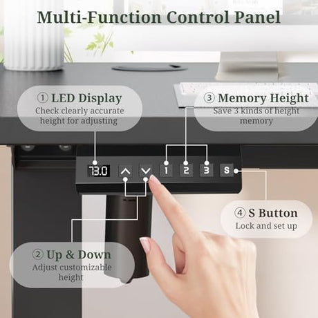 48 x 24 in Electric Standing Desk - Memory Height Adjustable Ergonomic Sit-to-Stand Rising Computer Table Gaming Workstations with 2 Hooks and Wire Hole for Home Office, Black SageNest