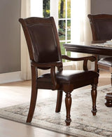 LOPOO Elegant Traditional Dining Armchairs Set of 2, Faux Leather Upholstered, Brown Cherry Finish LOPOO