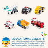 Battat – Miniature Toy Cars – 6Pcs Wooden Minis – Classic Rescue & Construction Vehicles – Steamroller, Dump Truck – 3 Years + – Wooden Vehicles Set 2 Battat