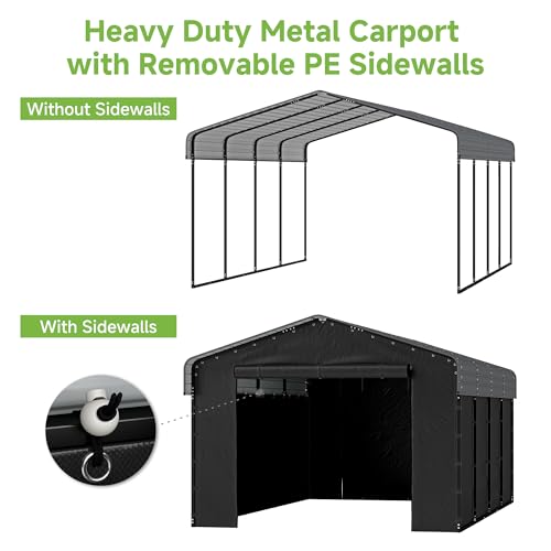Real Relax 12'x20' Heavy Duty Metal Carport, Outdoor Garage Car Shelter Shade with Galvanized Roof & Removable Sidewalls, Heavier Metal Frame for Car and Boats, Truck Grey Real Relax