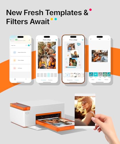 Liene Amber M110 Bluetooth Photo Printer 80 Sheets, Portable Photo Printer for iPhone, Thermal Dye Sublimation, Picture Printer 60 Sheets 4x6 Paper & 20 Sheets 3" Square Sticker Paper & 2 Cartridges Liene