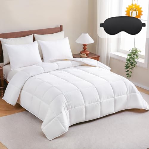 YOUR MOON Luxurious All Season Wool Comforter Twin Size, 100% Natural Australian Wool Filling, Hypoallergenic Comforter Duvet Insert, Noiseless Cotton Shell (White) YOUR MOON