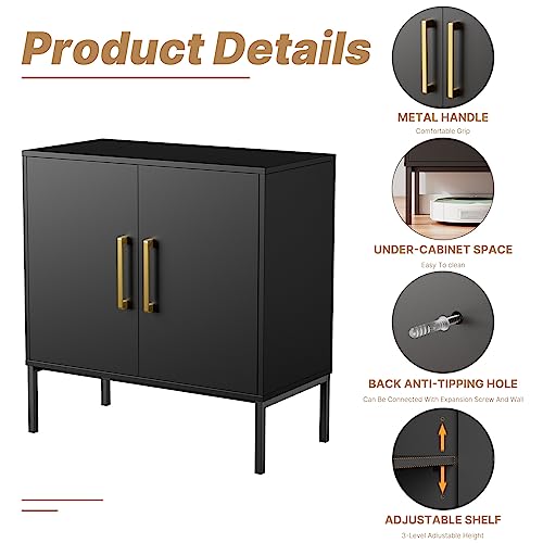 LYNSOM Set of 3 Accent Storage Cabinet with Doors and Adjustable Shelf, Freestanding Modern Sideboard Buffet Cabinet for Office, Dining Room, Living Room, Hallway, Black LYNSOM