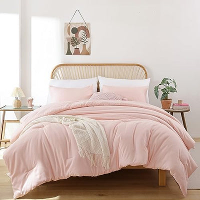 ROSGONIA Comforter Full Size for Girls Boys Teens Blush, 3pcs(1 Boho Pink Comforter & 2 Pillowcases) Lightweight Dorm Bedding Soft All Season Bed Set
