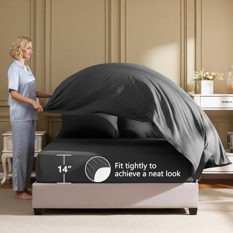 HIMEET Full Size Comforter Sets - 7 Pieces Bed in a Bag Full, Luxury Comforter Set with Sheets for All Season, Bed Set with Comforter, Flat Sheet, Fitted Sheet, Pillowcases & Shams, Dark Grey HIMEET