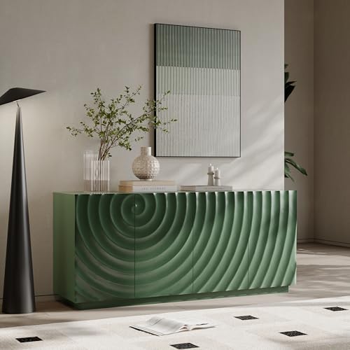 NTYUNRR 59" Buffet Sideboard Cabinet with Storage, Mid Century Modern Accent Credenza with Shelves, Media Console with 4 Doors, Coffee Bar Table for Entryway Living Room Dining Room Kitchen, Green NTYUNRR