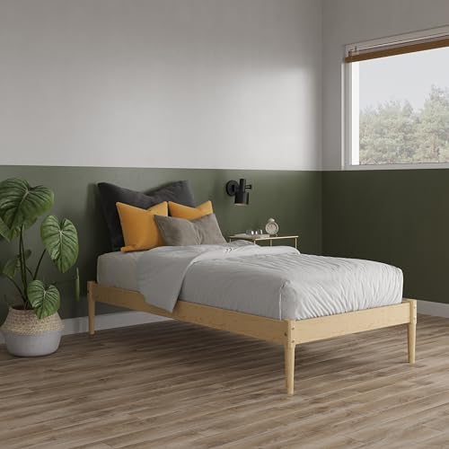 DHP Lorriana Twin Solid Pine Wood Platform Bed Frame - Natural Finish DHP