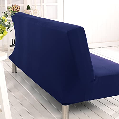 Stretch Futon Cover Armless Sofa Slipcover Foldable Sofa Bed Covers with Elastic Bottom, Machine Washable (Dark Blue) Sokamore