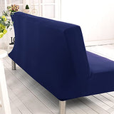 Stretch Futon Cover Armless Sofa Slipcover Foldable Sofa Bed Covers with Elastic Bottom, Machine Washable (Dark Blue) Sokamore