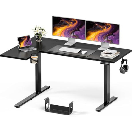 Muvai 59 Inch L Shaped Standing Desk Adjustable Height with Cable Management Tray,Gaming Electric Corner Standing Desk, Sit Stand Computer Table with Reversiable Splice Board, Black Muvai