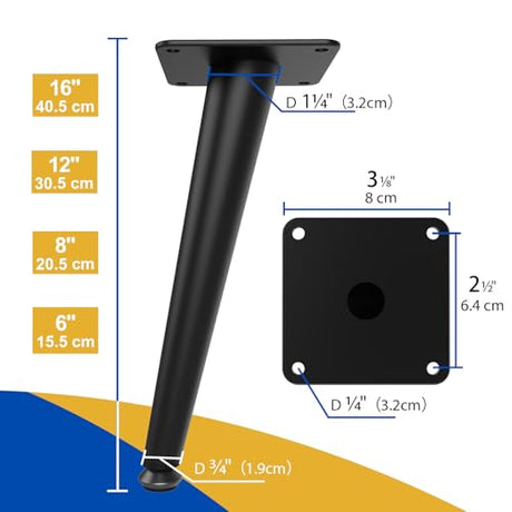 SunVFaFa 6 Inch Furniture Legs Heavy Duty, Replacement Cabinet Legs for Furniture Set of 4, Mid Century Modern Metal Short Dresser Feet for Cube Storage Futon Nightstand Ottoman, Satin Black SunVFaFa