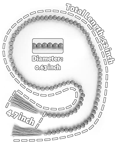 Wooden Beads Garland with Tassels, 61 Inch Grey Wood Bead Garland, Modern Farmhouse Decor, Boho Home Decor Clearance DF DUALFERV