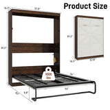 Hlivelood Full Size Murphy Bed with 2 LED Lights, Farmhouse Wood Hidden Foldable Wall Bed Frame w/Gas Struts, Storage Bed Cabinet for Bedroom, Office, Space-Saving, No Box Spring Needed, Rustic White Hlivelood