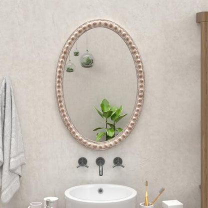 COZAYH Distressed Wood Frame Accent Mirror, Rustic Farmhouse Style Decorative Wall Mirror (Oval) - WoodArtSupply