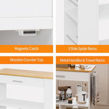 Shintenchi Kitchen Island on Wheels with Storage, Wheeled Island & Cart with 3-Tier Spice Rack, 3 Open Shelves and 1 Drawer, White Shintenchi