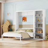 Harper & Bright Designs Queen Size Murphy Bed, Wooden Wall Bed with Shelves, White Harper & Bright Designs