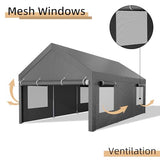JY QAQA Carport, 12x20 FT Heavy Duty Carport with Roll-Up Window and Sandbags, Portable Garage with Removable Side Walls and Doors, Car Canopy with All-Season Tarp for Cars, Trucks, Boats, Grey JY QAQA PET