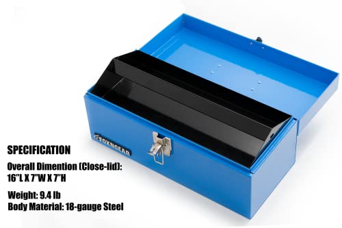 HantekSteel 16" Portable Steel Heavy-duty Tool Box 18-Gauge with Metal Latch and Handle Blue - WoodArtSupply