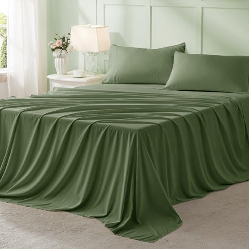 Anluoer Full Comforter Set 7 Pieces, Olive Green Bed in a Bag with Sheets, All Season Bedding Sets with 1 Comforter, 2 Pillow Sham, 2 Pillowcase, 1 Flat Sheet, 1 Fitted Sheet Anluoer
