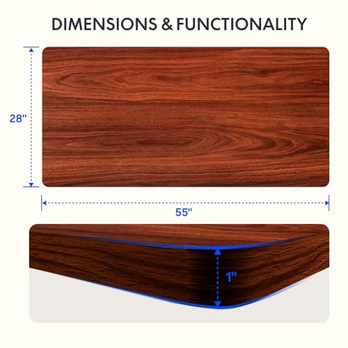 FLEXISPOT EN2 Whole-Piece Standing Desk with Clamp Power Strip, 55 x 28 Electric Stand Up Height Adjustable Desk with Cable Management (Black Frame + 55" Mahogany Top, 2 Packages) FLEXISPOT