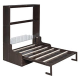 YOPTO Murphy Bed Cabinet Queen Size with Cushion,Folding Wall Bed Frame W/Sofa Chair and Wood Slat Support,Space-Saving Hidden Platform Bed for Bedroom,Guest Room,Home,Office,Espresso YOPTO