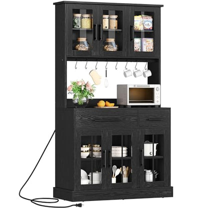 YITAHOME 71'' Kitchen Pantry Storage Cabinet with Microwave Stand, Tall Freestanding Hutch Cabinet with Power Outlet, Pantry Cabinet with Buffet Cupboard, Drawers and Acrylic Doors for Home,  - WoodArtSupply