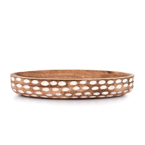 NIRMAN Mango Wood Decorative Bowl for Table Centerpiece Dining Living Room Home Kitchen Décor (14" x 6" x 2.3") - WoodArtSupply