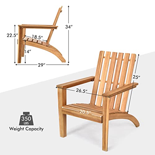 Tangkula Adirondack Chair Acacia Wood Outdoor Armchairs, Weather Resistant for Patio Garden Backyard Deck Fire Pit, Lawn Porch Furniture & Lawn Seating, Campfire Chair, Adirondack Lounger (1, Natural)