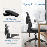 TOPBSHODC Ergonomic Office Chair 400lbs PU Leather Mesh Desk Chair with Lumbar Support, Flip-Up Arms, Swivel Wheels, Adjustable Height, Rolling Executive Computer Task Chair for Home Office,Black TOPBSHODC