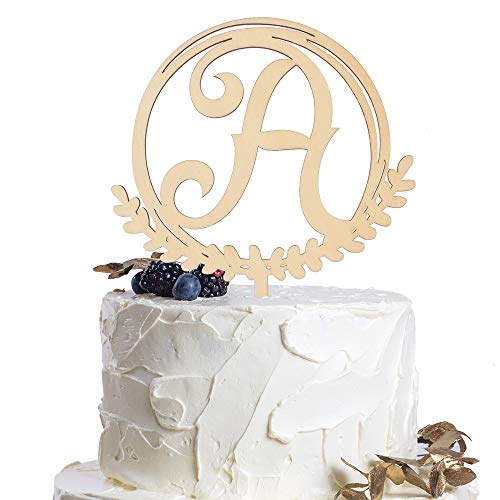 LINGTEER Personalized Inital Letter A Wooden Cake Topper Perfect for Birthday Rustic Wedding Anniversary Party Keepsake Decoration - WoodArtSupply