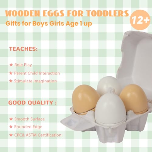 Wooden Eggs, 4PCS Easter Egg Cutting Toys Wooden Play Food Pretend Play Food Sets for Kids Early Development, Christmas Birthday Gifts WOODENFUN