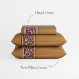 Stoa Paris King Duvet Cover Set 3PCs, 300TC Silk-Like All-Season Luxury Satin Bedding, Skin & Hair Safe, Home Decor, Hidden Zipper + 2 Pillow Shams 20x40”, No Comforter Included, Versailles - Gold Stoa Paris
