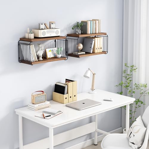 MXCSE Floating Nightstand Shelves, Modern Night Stand for Bedroom, Wood Floating Shelf for Wall, Nightstand Bedside Table, Mid Century Wall Shelves for Living Room, Bedroom (1, Brown) MXCSE