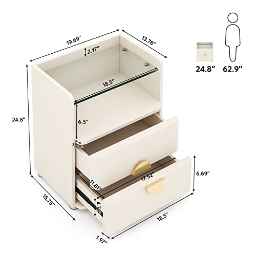 Tribesigns Modern Nightstands Set of 2, 2-Drawer Night Stand with Open Storage Space, Easy Assembly Wood Bed Side Table for Bedroom, Tempered Glasses Side End Table for Living Room Tribesigns