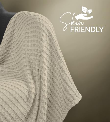 Utopia Bedding Khaki 100% Cotton Waffle Blanket 300 GSM [King - 90x108 Inch] Soft Lightweight Breathable Bed Blanket for All Season Utopia Bedding