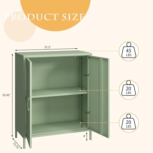 Steehoom Metal Storage Cabinet with 2 Door, Steel Locker Sideboard Buffet Cabinet Console Table for Home Office (Green) Steehoom